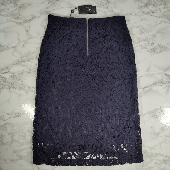 NWT Adrianna Papell Blue Moon Navy Lace Pencil Skirt Size Small - Picture 8 of 10